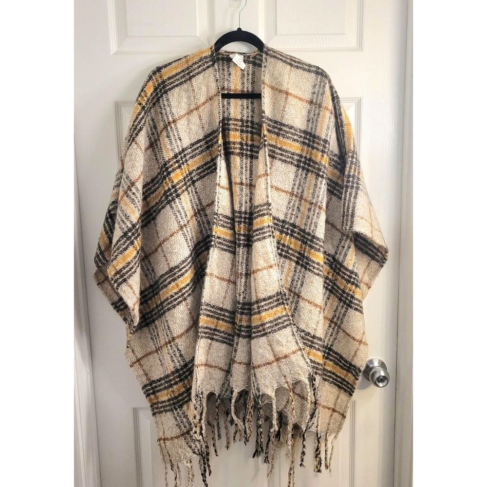 Woolrich One Size Green Label Plaid Fringe Poncho Wrap Boho Cabin Cozy